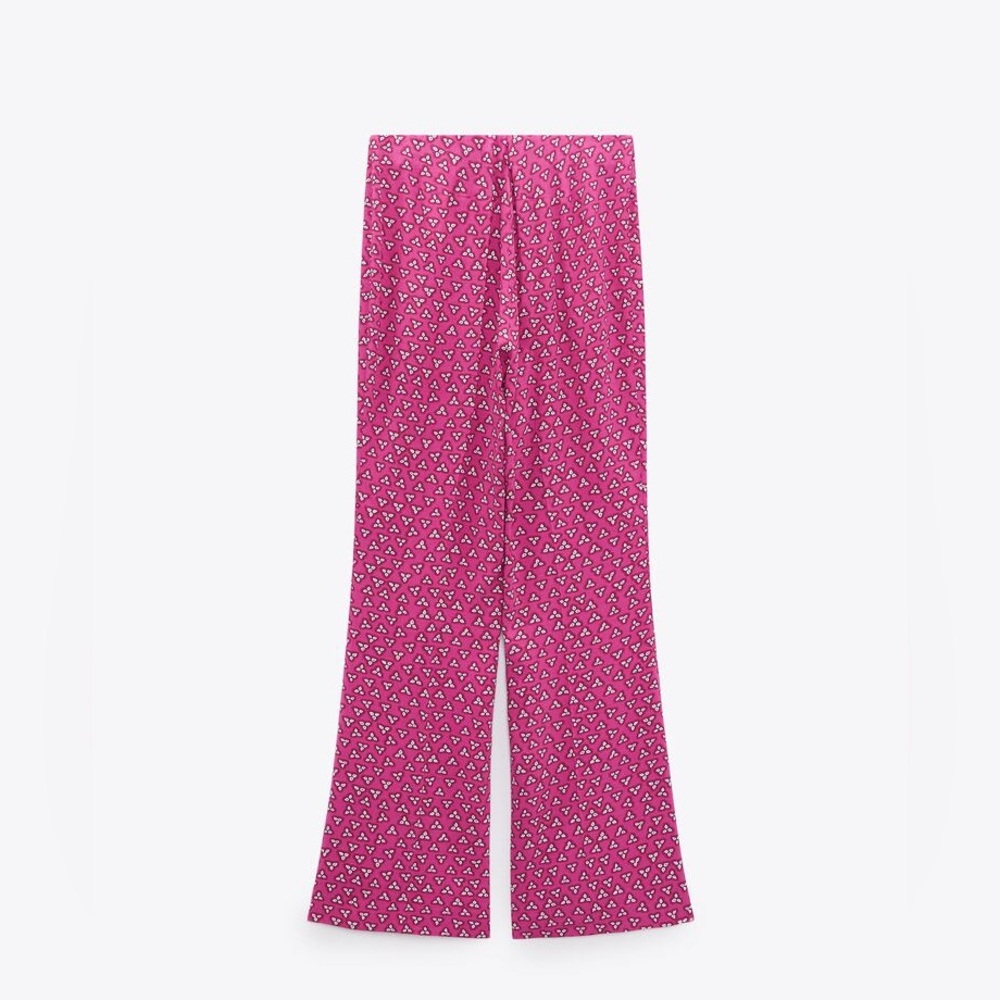 Zara Flare Print Pants in Pink/ White Combo Size Small 🩷